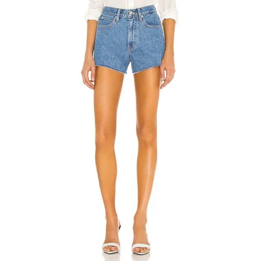 SLVRLAKE Farrah Blue Cut Off High Waist Denim Shorts, Size 30 $239